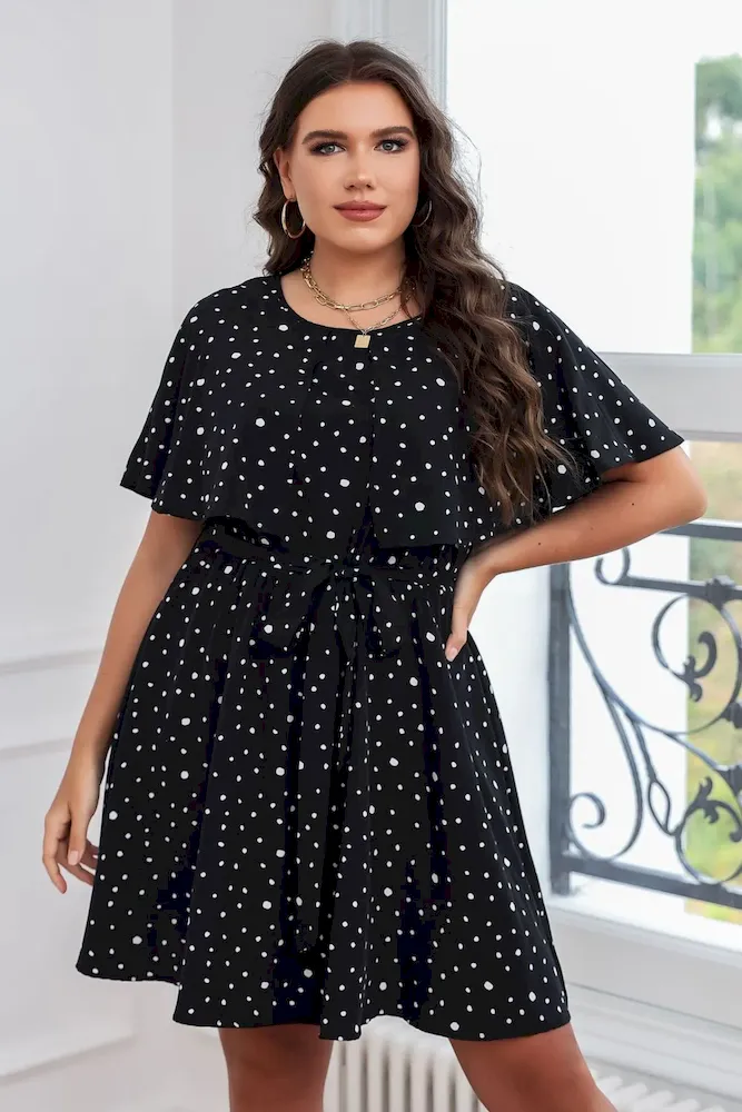 Summer Women Fashion Plus Size Polka Dot Print Short Sleeve Dress - Image 6