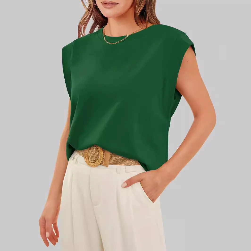 Summer Women Casual Solid Color Round Neck Loose Blank T-Shirt