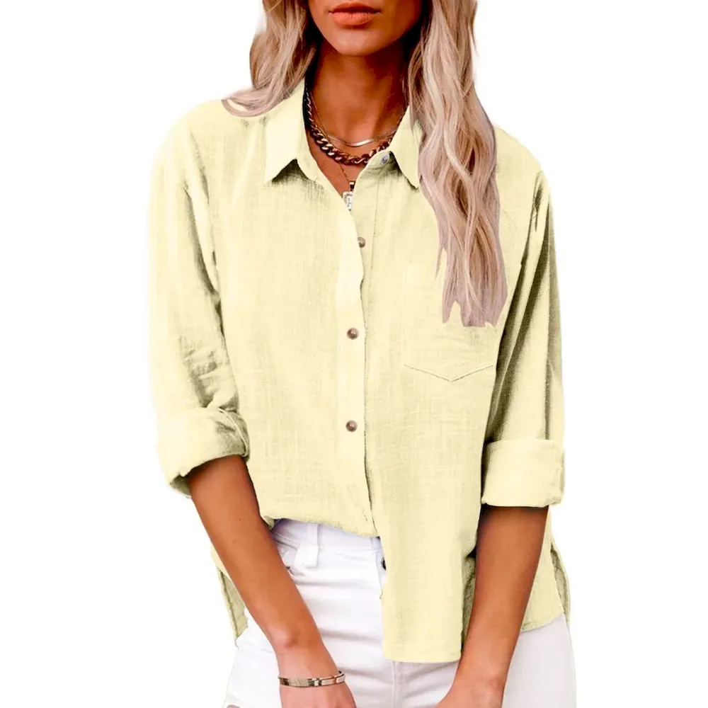 Women Casual Solid Color Cotton Linen Blouses - Image 13