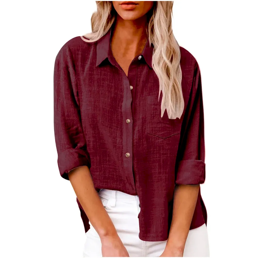 Women Casual Solid Color Cotton Linen Blouses - Image 18
