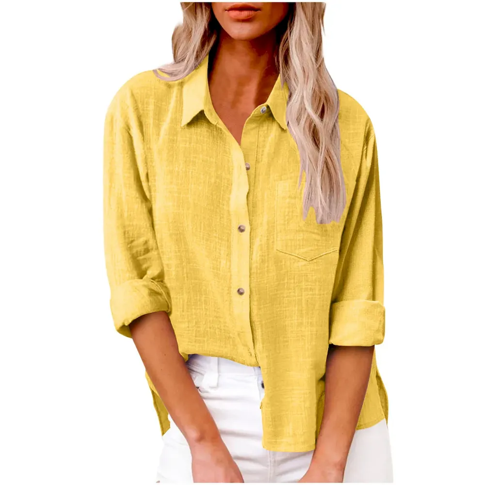 Women Casual Solid Color Cotton Linen Blouses - Image 23