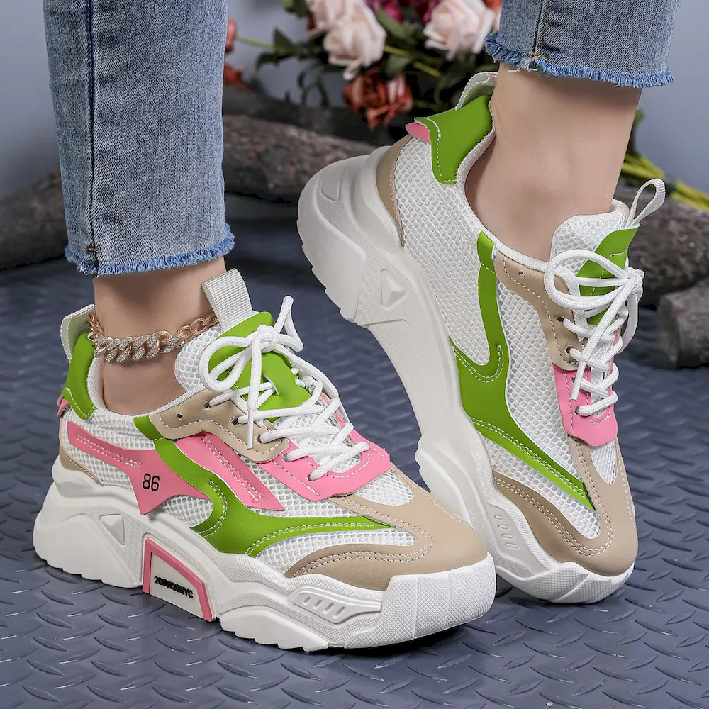 Women Fashion Casual Candy Color Mesh Thick-Soled Sneaker - Image 14