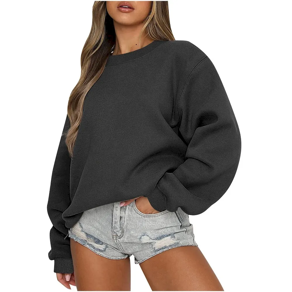 Autumn Winter Women Casual Loose Crewneck Long Sleeve Blank Sweatshirt - Image 3