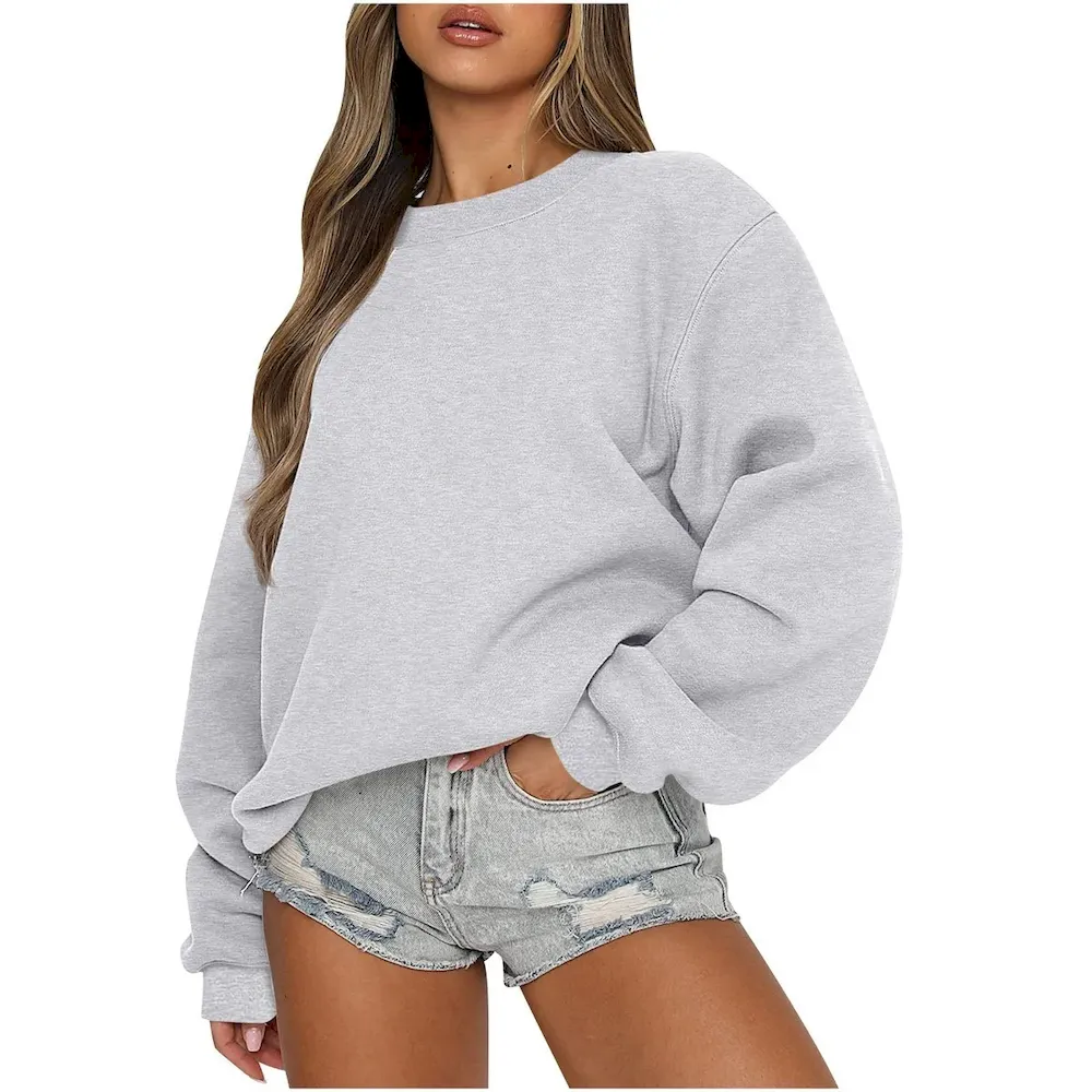 Autumn Winter Women Casual Loose Crewneck Long Sleeve Blank Sweatshirt - Image 4