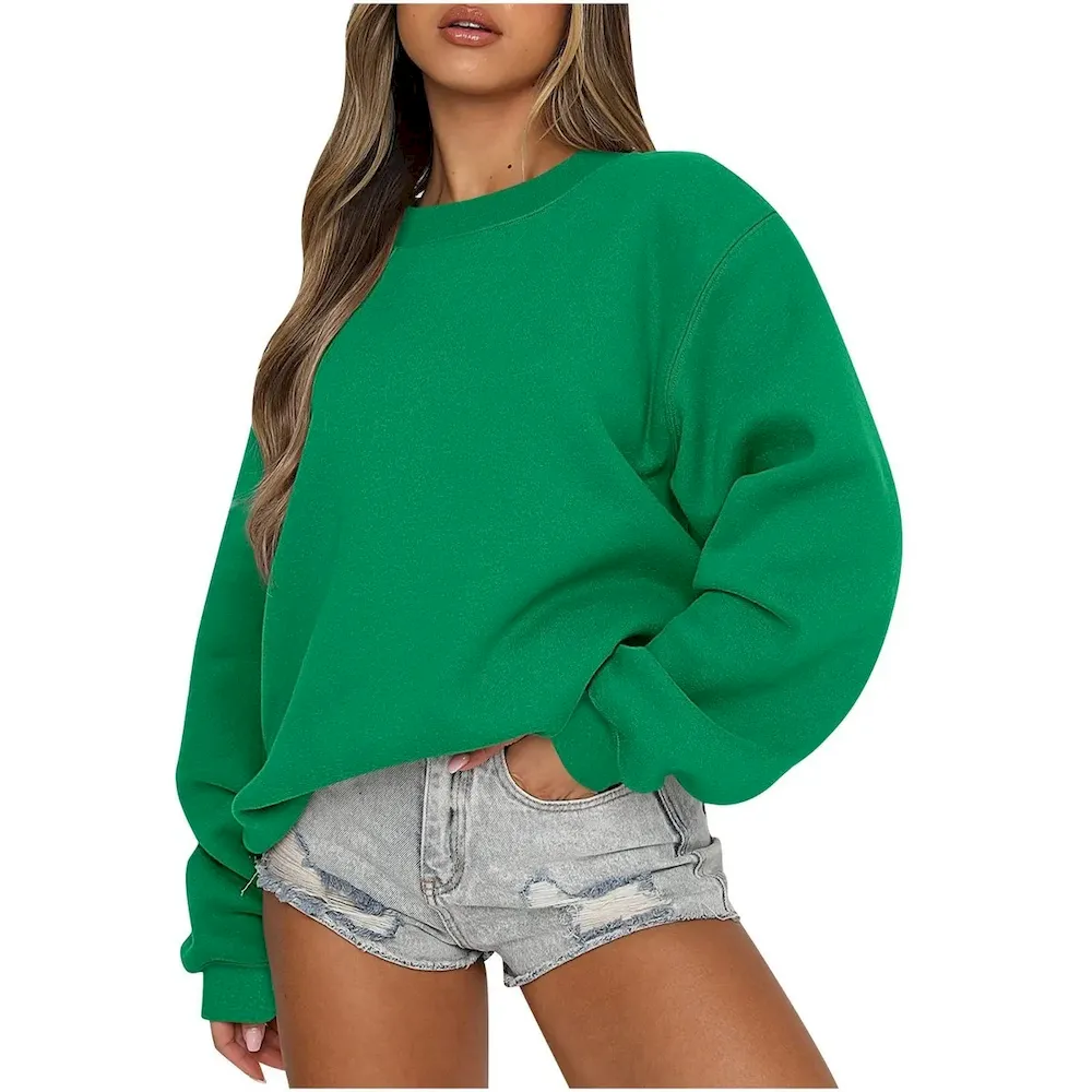 Autumn Winter Women Casual Loose Crewneck Long Sleeve Blank Sweatshirt - Image 5