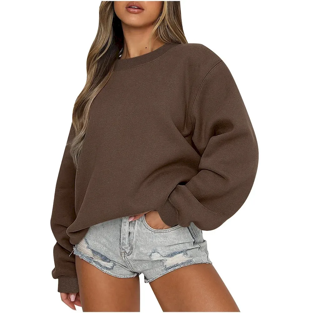 Autumn Winter Women Casual Loose Crewneck Long Sleeve Blank Sweatshirt - Image 7