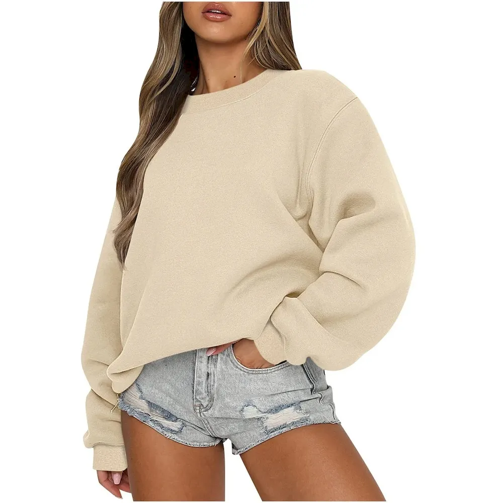 Autumn Winter Women Casual Loose Crewneck Long Sleeve Blank Sweatshirt - Image 8