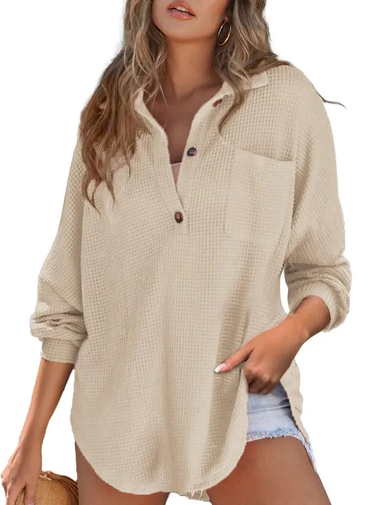 Autumn And Winter Women Fashion Waffle Knit Blank Sweatshirt - Image 6