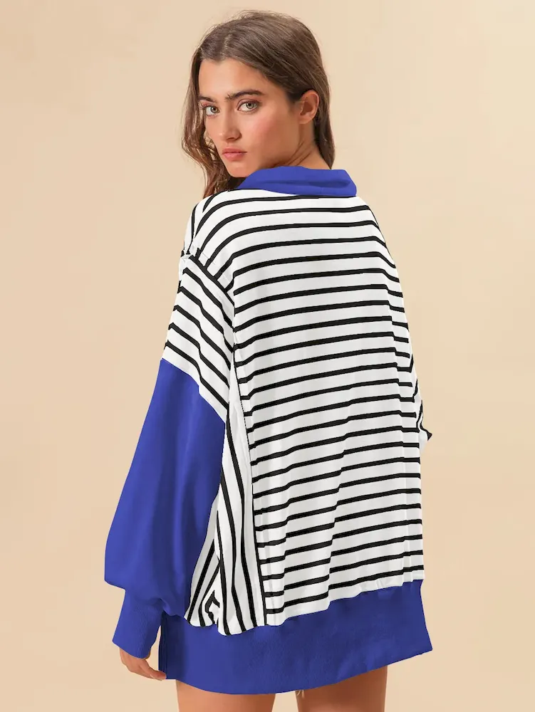 Women Fashion Loose Striped Print Lel Long Sleeve Sweatshirt - Image 4