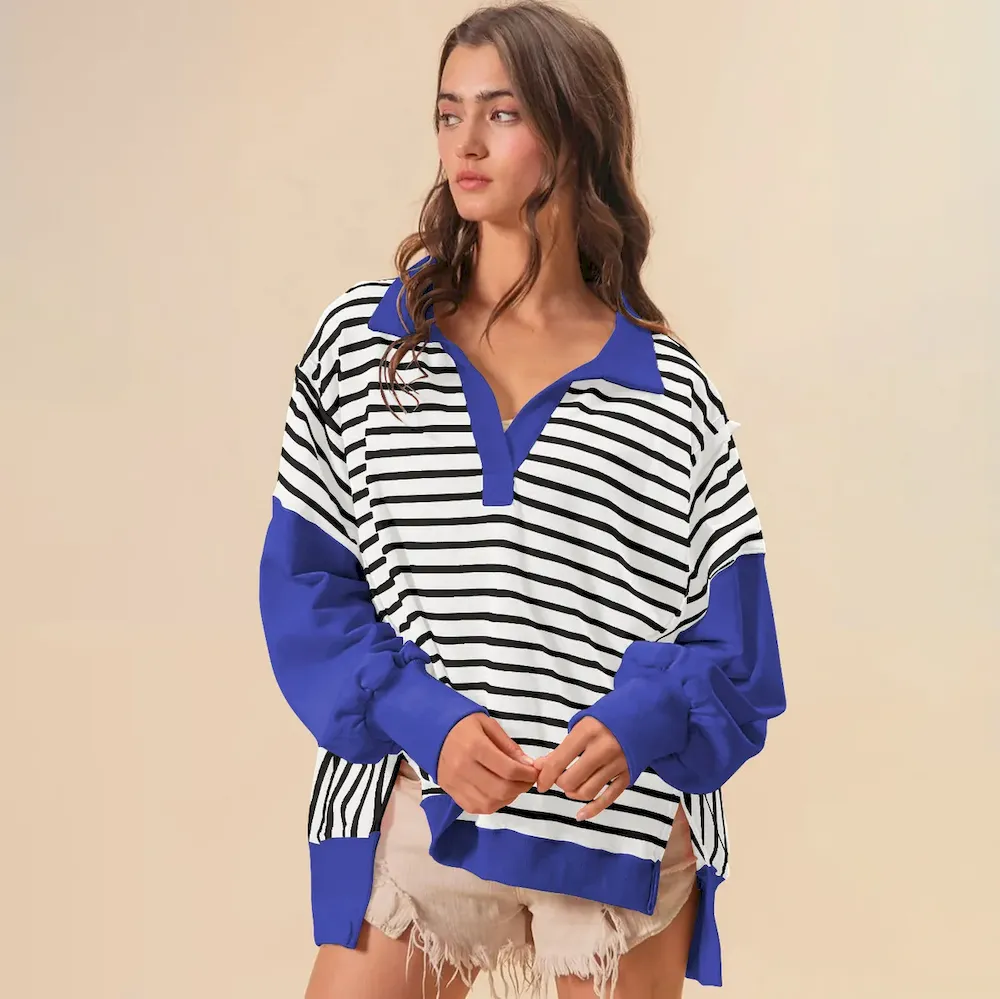 Women Fashion Loose Striped Print Lel Long Sleeve Sweatshirt - Image 6
