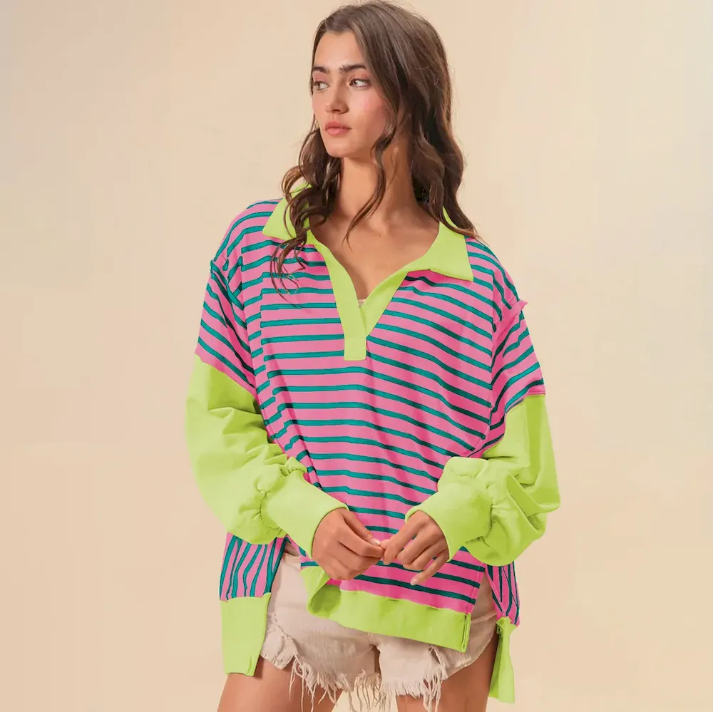 Women Fashion Loose Striped Print Lel Long Sleeve Sweatshirt - Image 7