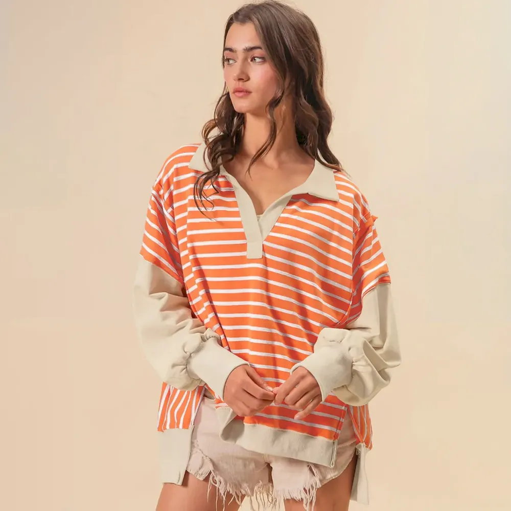 Women Fashion Loose Striped Print Lel Long Sleeve Sweatshirt - Image 8