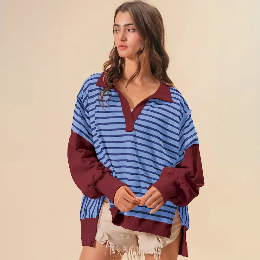 Women Fashion Loose Striped Print Lel Long Sleeve Sweatshirt - Image 10