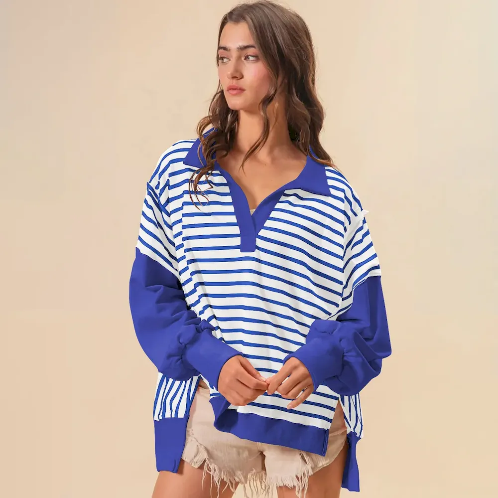 Women Fashion Loose Striped Print Lel Long Sleeve Sweatshirt - Image 11