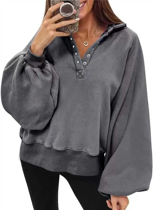 Autumn Winter Women Casual Solid Color Lantern Sleeve Hoodies - Image 5