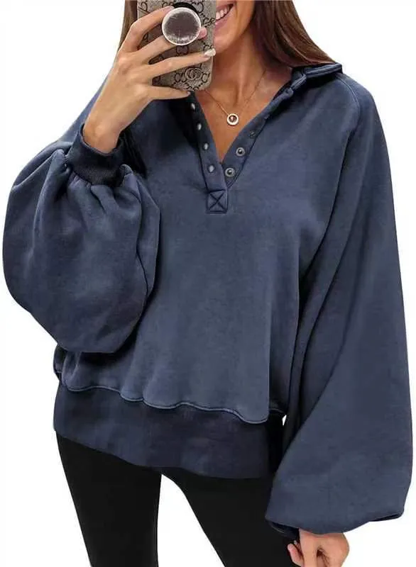 Autumn Winter Women Casual Solid Color Lantern Sleeve Hoodies - Image 6