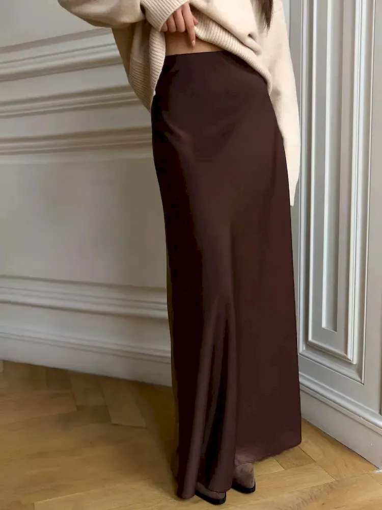 Women Elegant Solid Color Satin Fishtail Skirt - Image 11