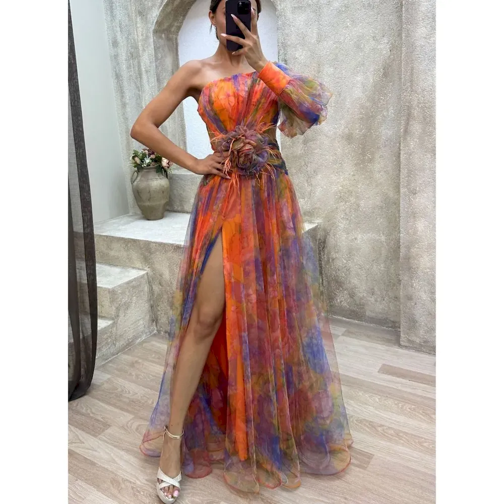 Women Fashion Slant Shoulder Split Mesh Maxi Dress - Image 10