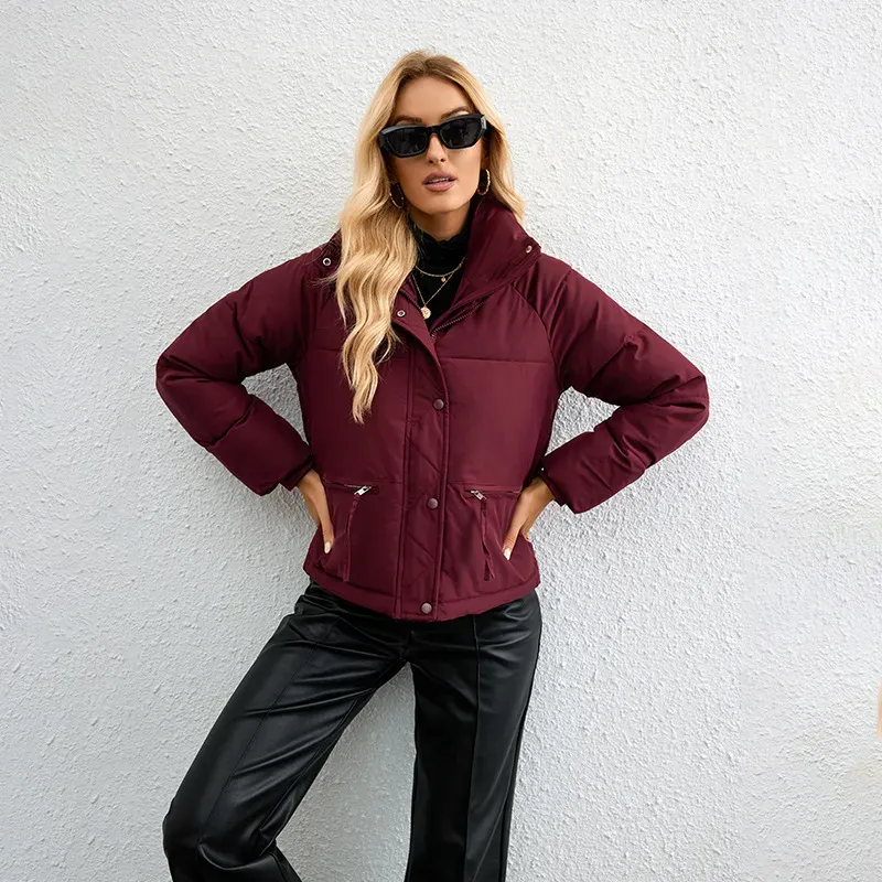 Autumn And Winter Women Fashion Solid Color Stand Collar Zipper Coat - Image 8