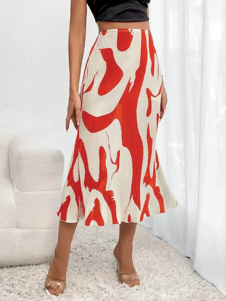Summer Women Fashion Geometric Print Skirt - Image 4