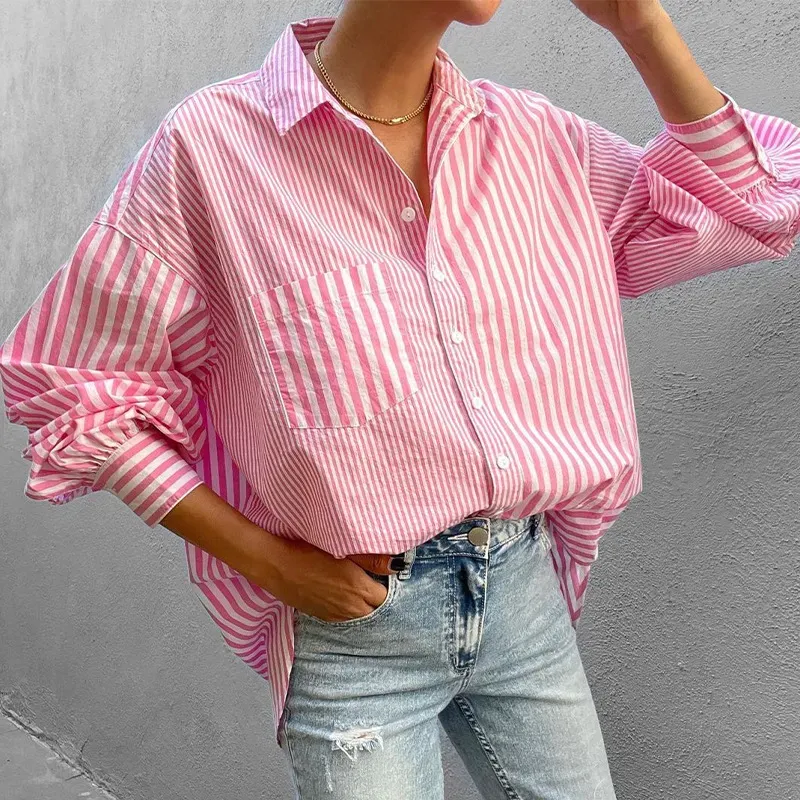 Women Fashion Simple Stripe Long Sleeve Shirt