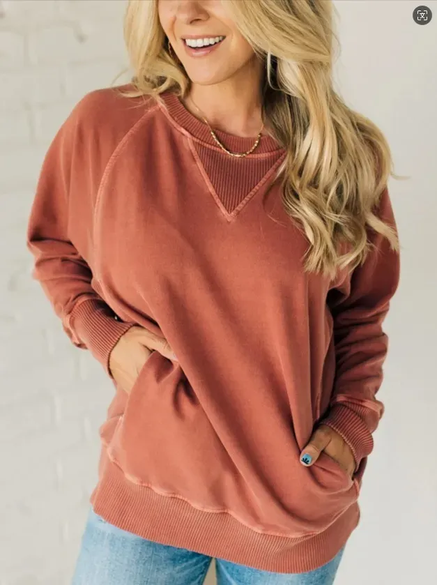 Autumn Winter Women Fashion Loose Solid Color Round Neck Long Sleeve Sweatshirt - Image 5