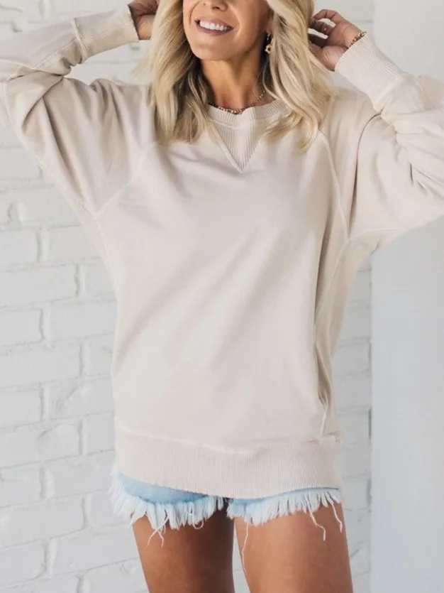 Autumn Winter Women Fashion Loose Solid Color Round Neck Long Sleeve Sweatshirt - Image 6
