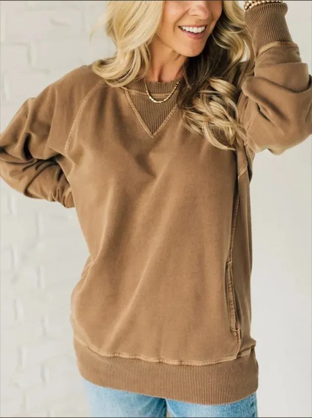 Autumn Winter Women Fashion Loose Solid Color Round Neck Long Sleeve Sweatshirt - Image 7