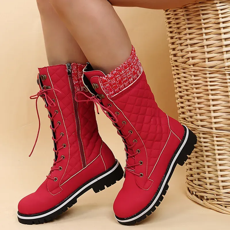 Autumn Winter Women Fashion Plus Size Strap Warm Side Zipper Mid-Calf Boots - Image 5