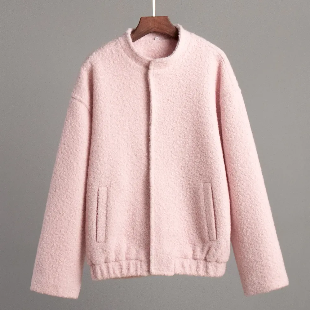 Autumn Winter Women Fashion Plush Stand Collar Long Sleeve Coat - Image 6