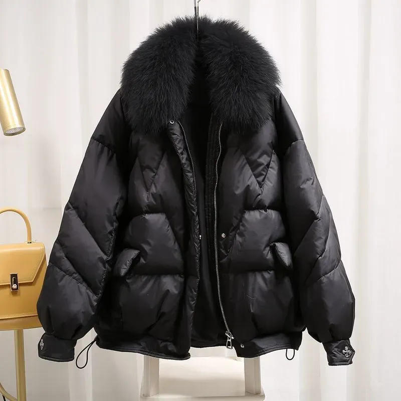 Autumn Winter Women Fashionable Loose Bright Plush Cotton Coat - Image 3