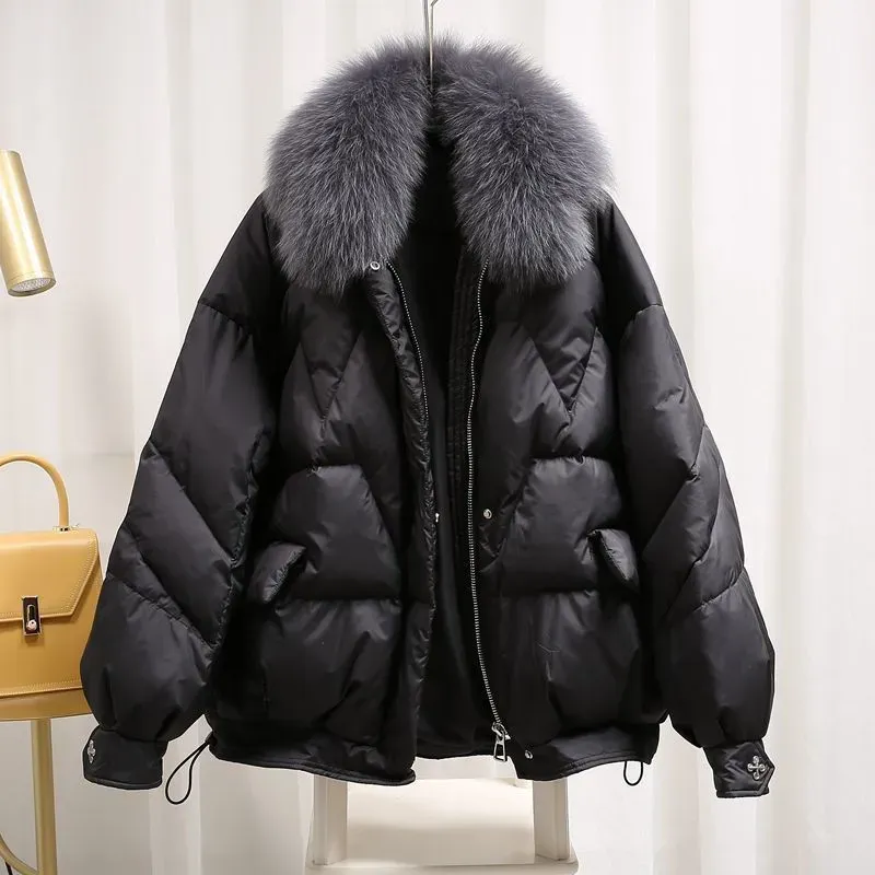 Autumn Winter Women Fashionable Loose Bright Plush Cotton Coat - Image 4