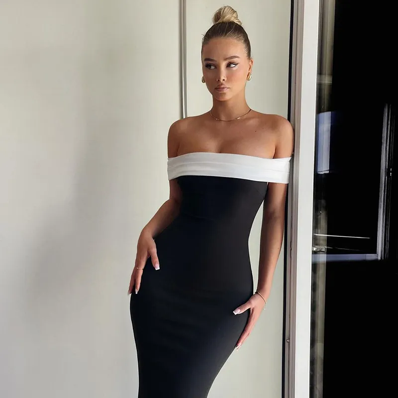 Women Fashion Sexy Off Shoulder Tight Dress - Image 3