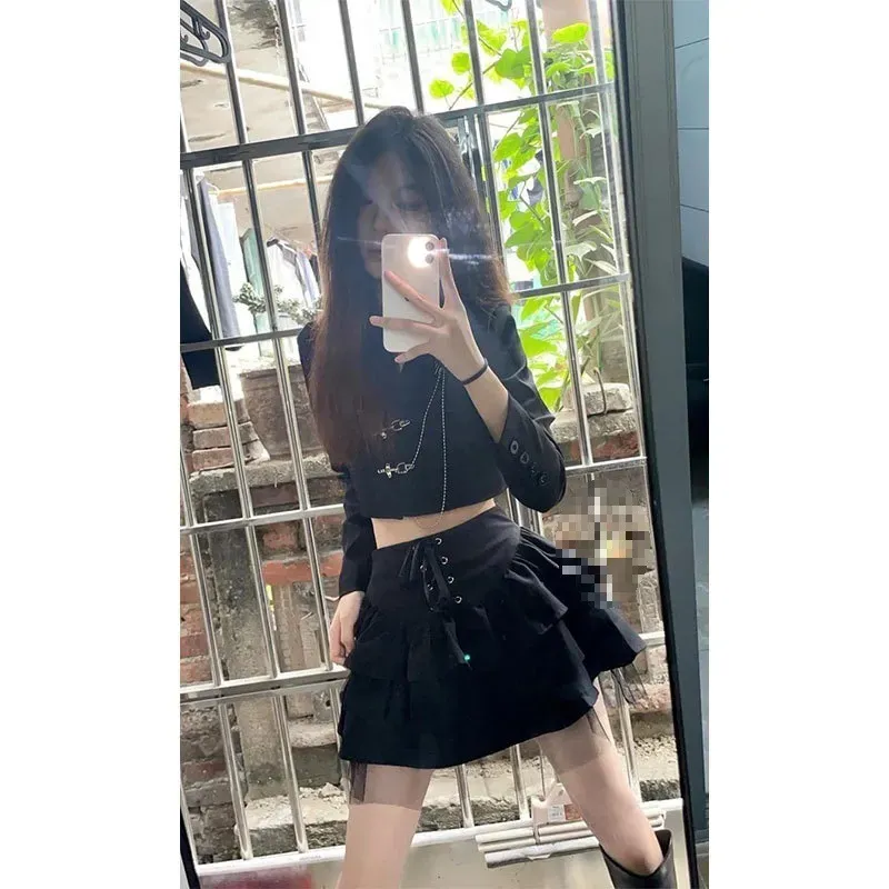 Women Fashion Dark Gothic Mesh Stitching High Waist Skirt - Image 4