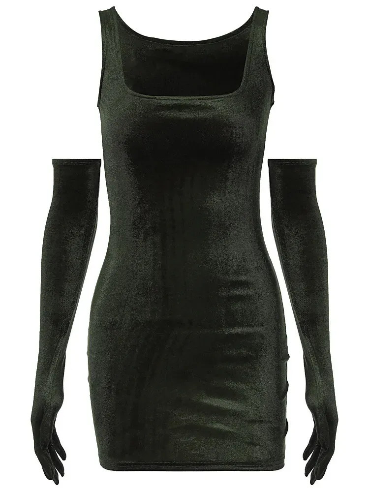 Summer Women Fashion Sexy Solid Color Square Collar Tight Mini Dress - Image 6