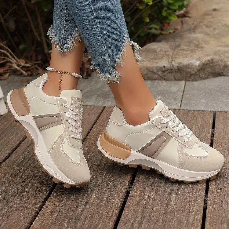 Women Fashion Vintage Round Toe Thick-Soled Lace-Up Sneaker - Image 3
