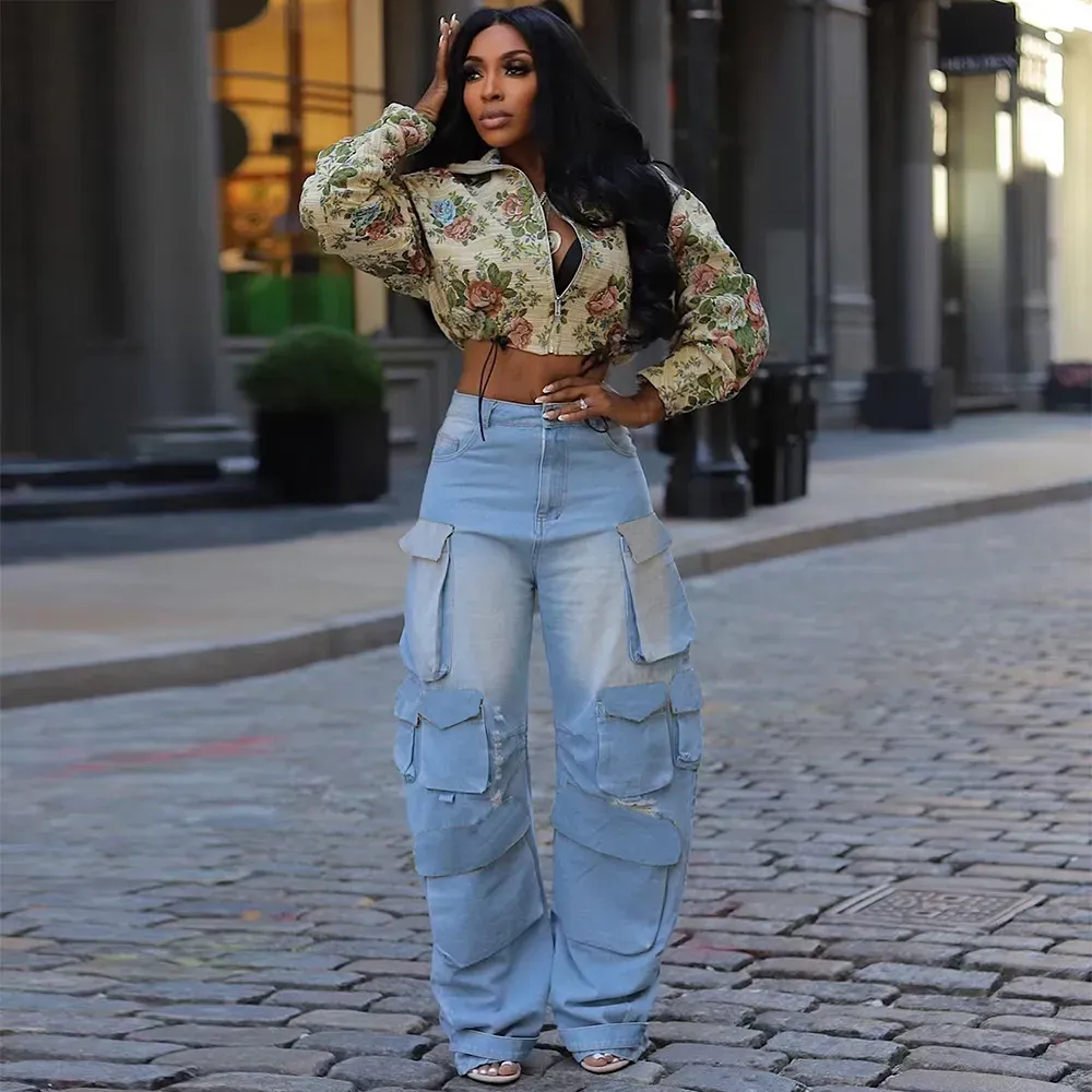 Autumn Women Floral Yarn-Dyed Jacquard Long Sleeve Crop Jacket Short Coat - Image 3