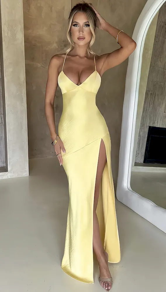 Women Sexy Solid Color Sling Side Split Maxi Dress - Image 7