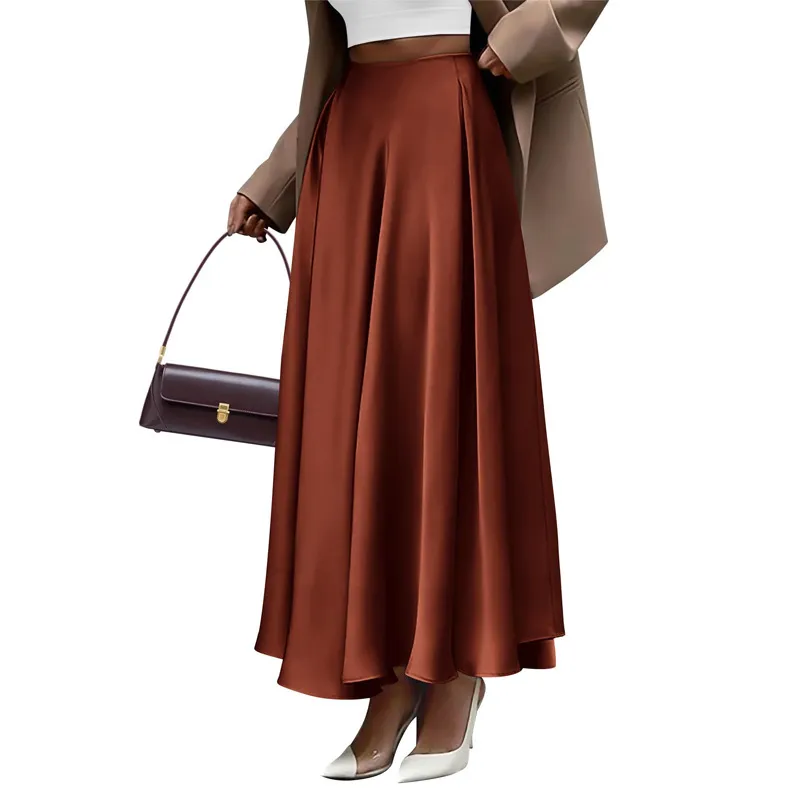 Women Fashion Solid Color High Waist Long Dress Women Plus Size Skirt - Image 4
