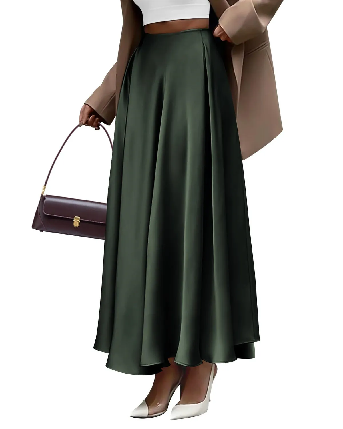 Women Fashion Solid Color High Waist Long Dress Women Plus Size Skirt - Image 7