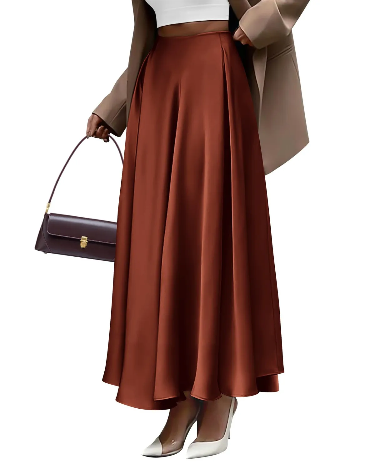 Women Fashion Solid Color High Waist Long Dress Women Plus Size Skirt - Image 8