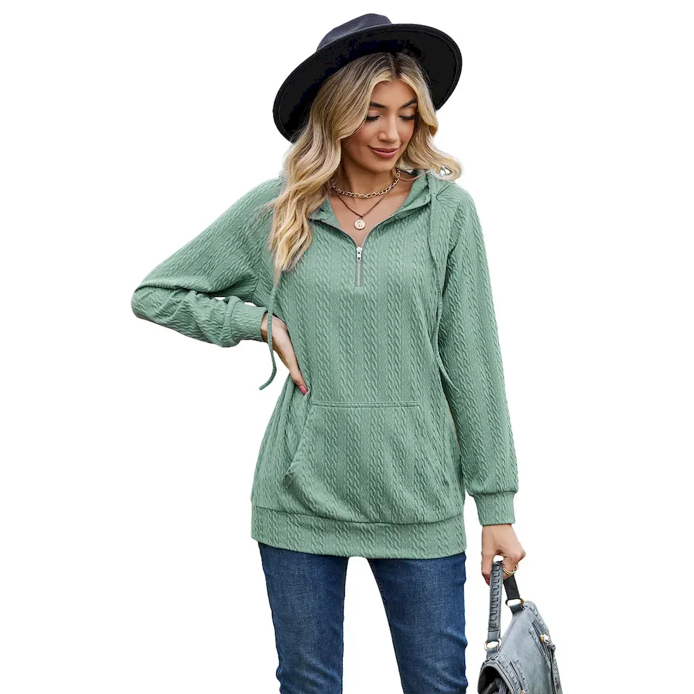 Women Fashion Autumn And Winter Solid Color Hooded Zipper Loose Long Sleeve Sweat - Image 7