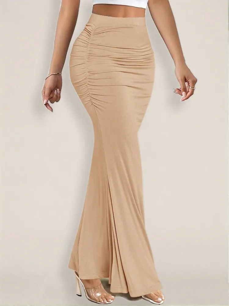 Summer Women Fashion Creased Slim Long Skirt - Image 3