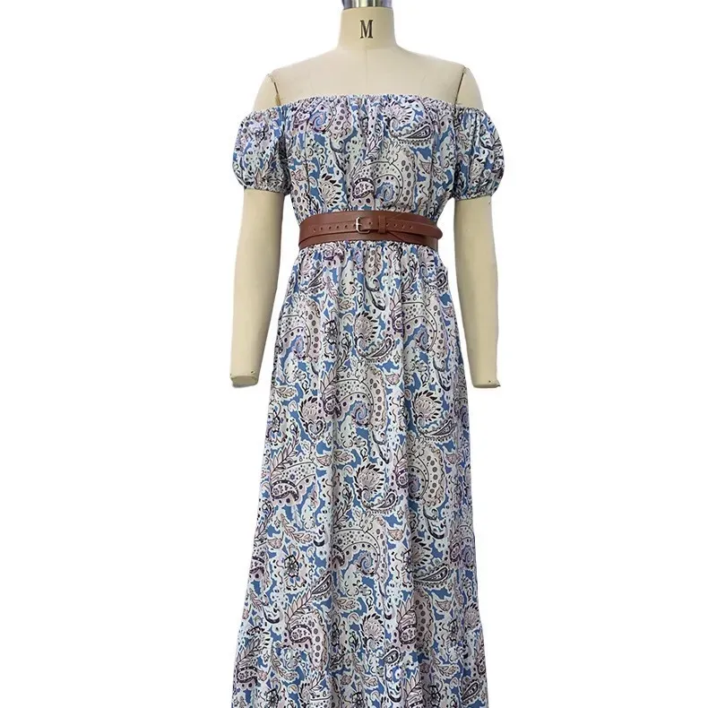 Women Fashion Casual Boho One Shoulder Belt Short Sleeve Dress - Image 4