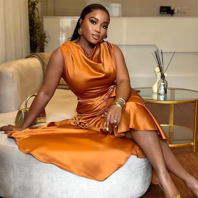 Women Fashion Elegant Sleeveless Slim-Fit Ruffle Irregular Dress - Image 3