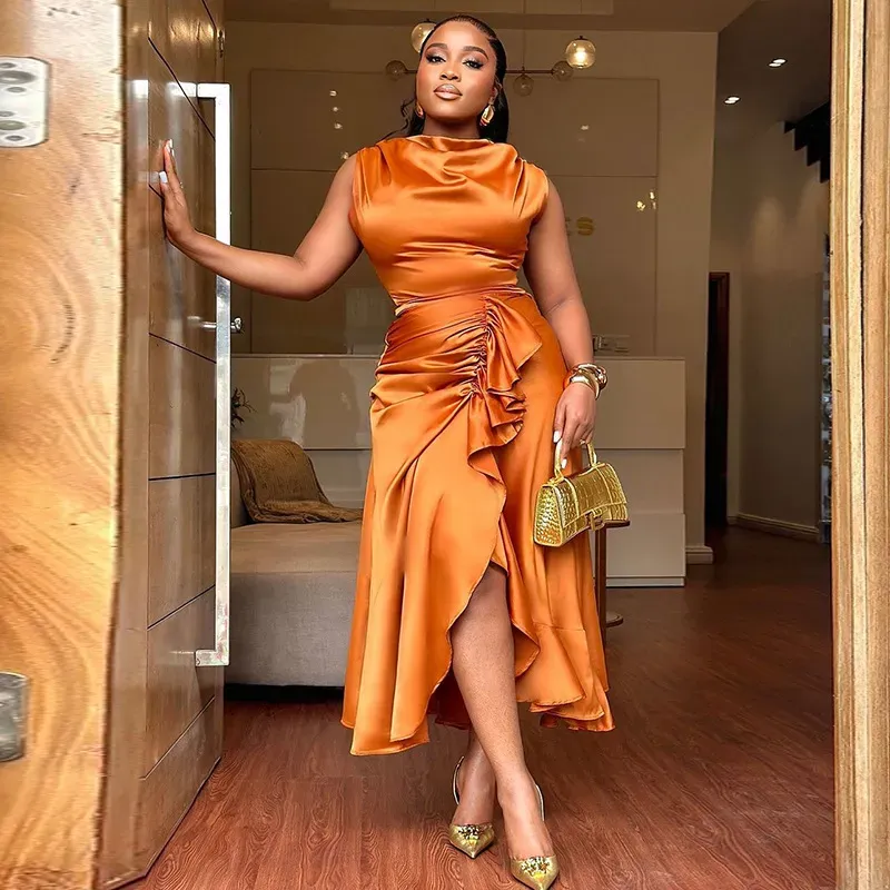 Women Fashion Elegant Sleeveless Slim-Fit Ruffle Irregular Dress - Image 5