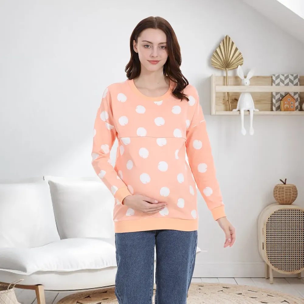 Women Casual Dot Ptinted Cotton Breastfeeding Pregnant Women Sweatshirt