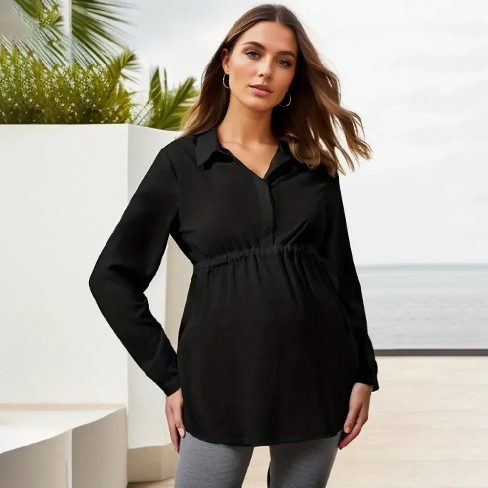 Pregnant Women Fashion Casual Solid Color V-Neck Long Sleeve Top
