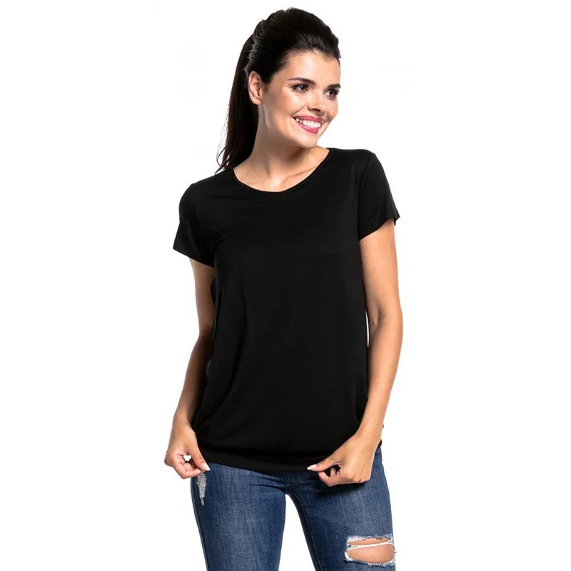 Pregnant Women Casual Solid Color Round Neck Short Sleeve Breastfeeding T-Shirt - Image 4