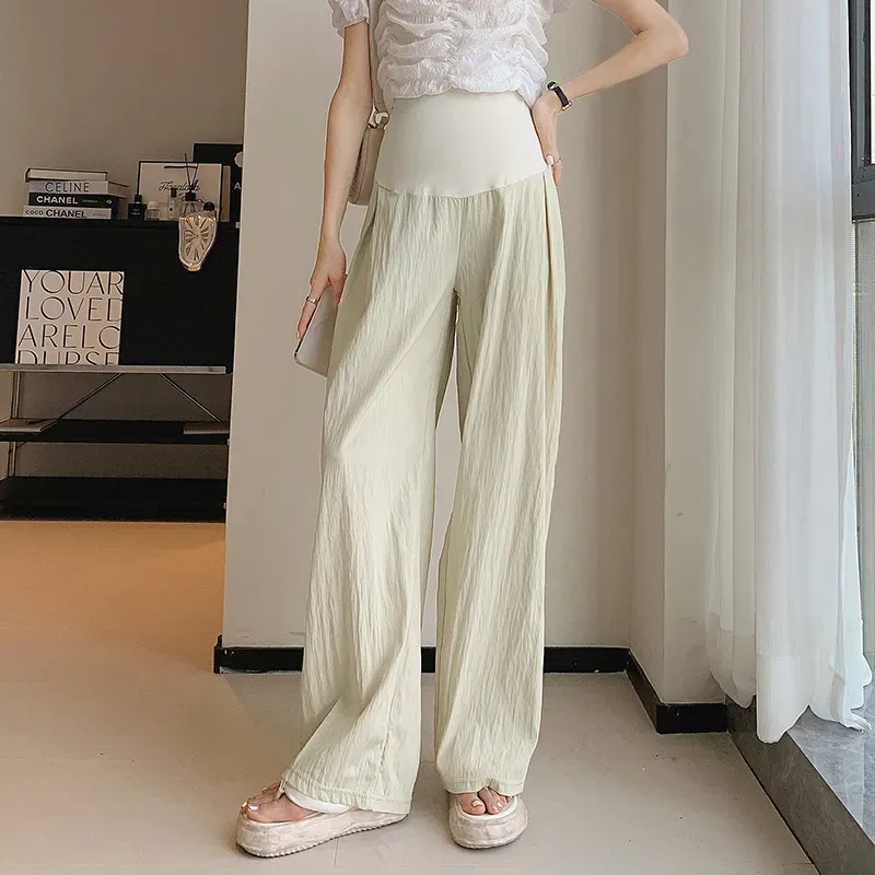 Pregnant Women Casual Solid Color Thin High-Waisted Wide Leg Pants